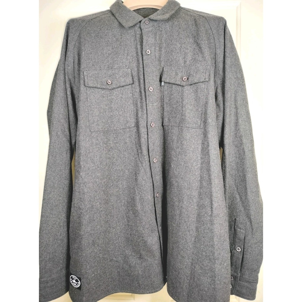 Fly Society Mens Flannel Shirt‎ XL Charcoal Gray Wool Blend Streetwear Skater
